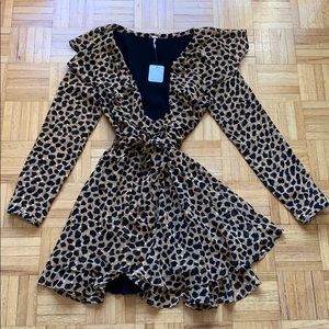 Free People Leopard Print Long Sleeve Dress